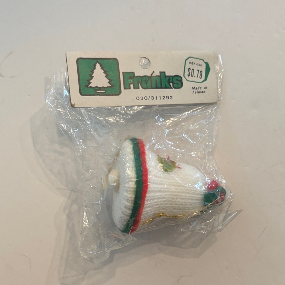 Vintage 1970s Franks White Christmas Bell Ornament